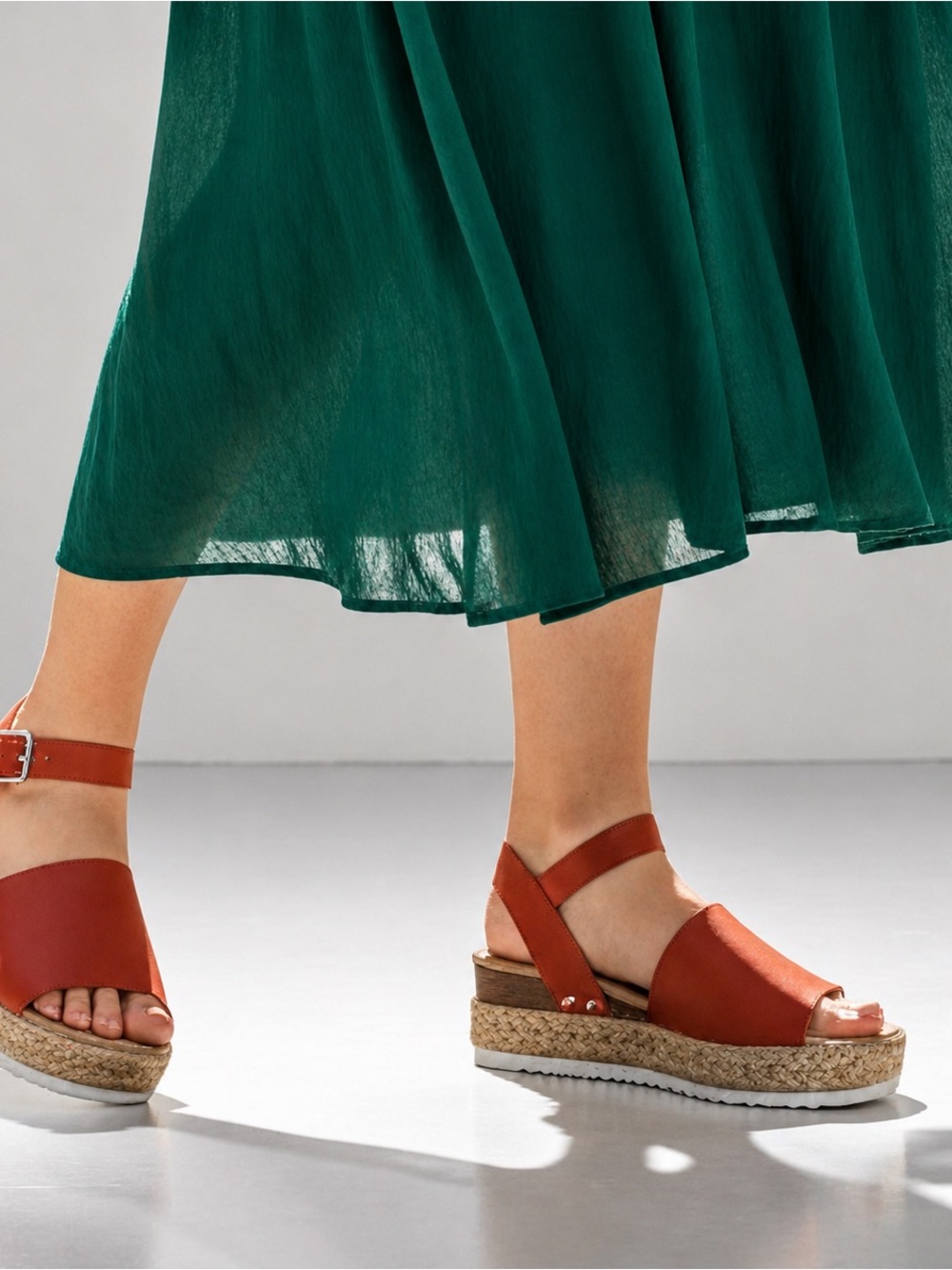 SODA Women’s Platform Espadrille Sandals Orange Ankle Strap Open Toe Size 8